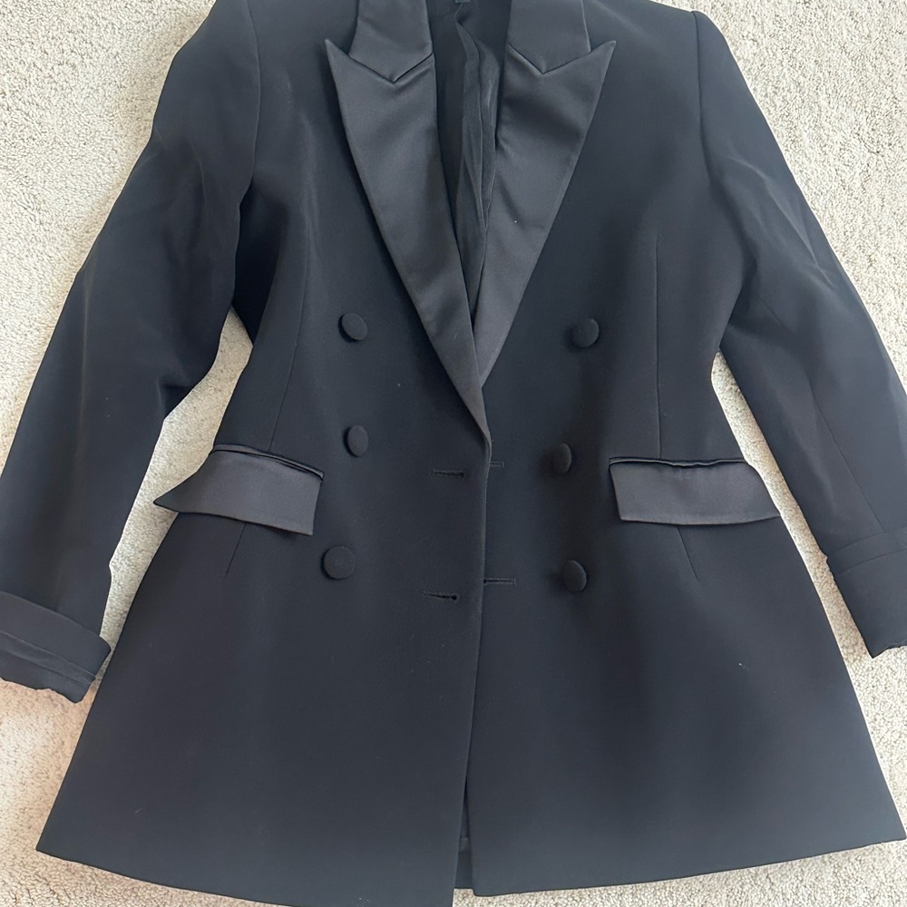 NADINE MERABI Black Double-Breasted Blazer